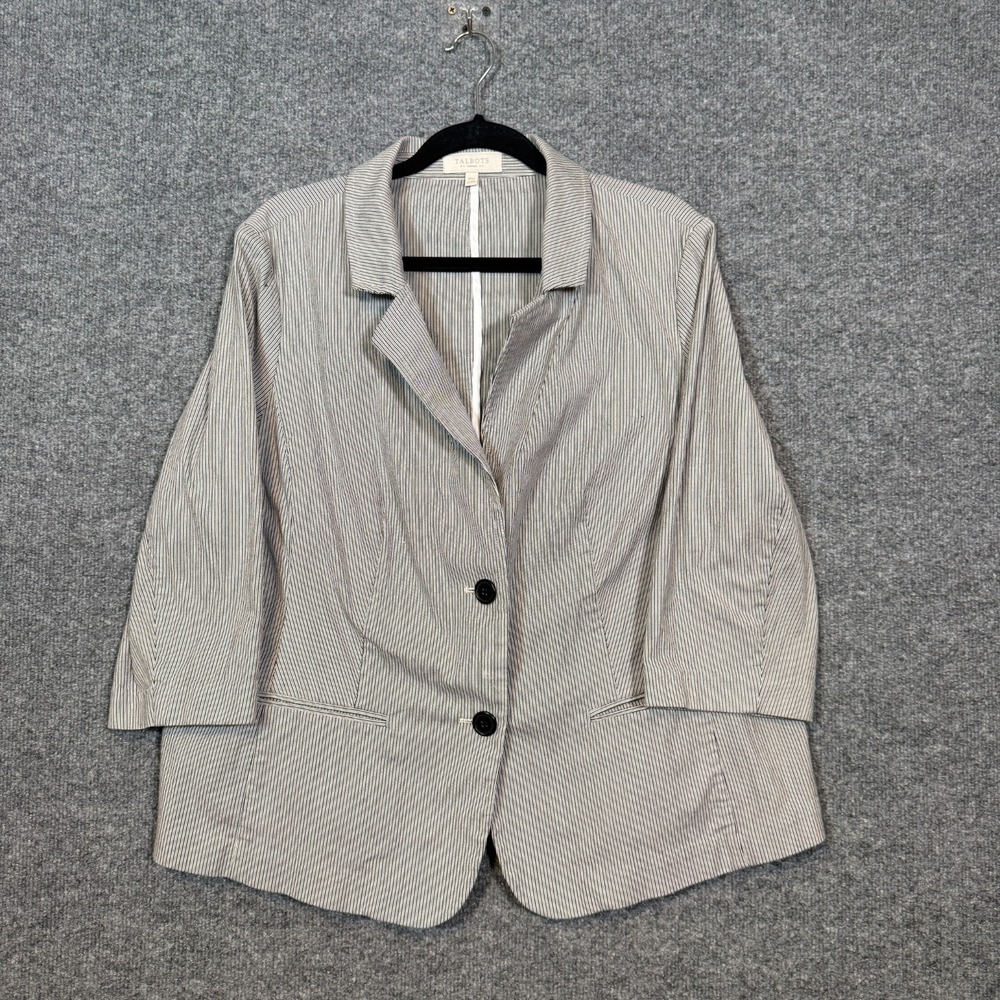 Talbots Blazer Womens‎ 18W Pinstriped 3/4 Sleeve Two Button Front Plus Sz Jacket